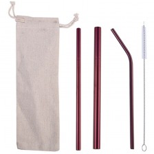 4 Pack Stainless Steel Straw Set With Pouch Brush